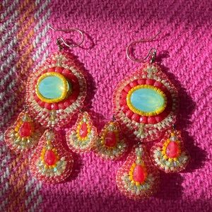 Stunning Pair of  Mexican Opal Beaded Earrings. Pierced, Posted.